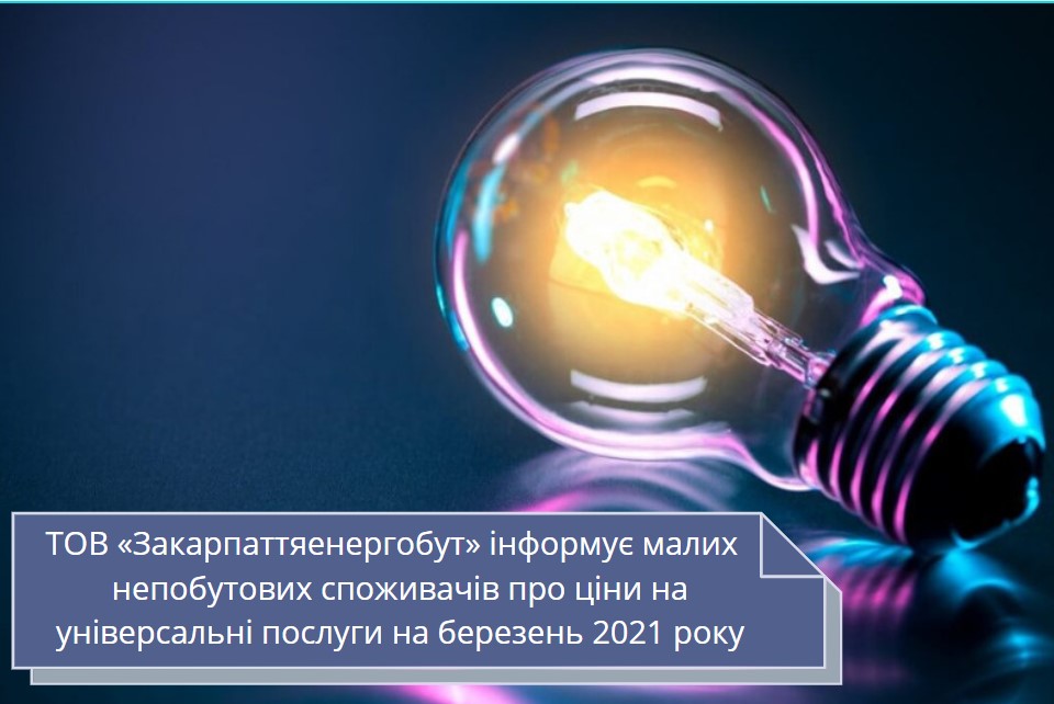ТОВ «Закарпаттяенергозбут» інформує малих непобутових споживачів про ціни на універсальні послуги на березень 2021 року